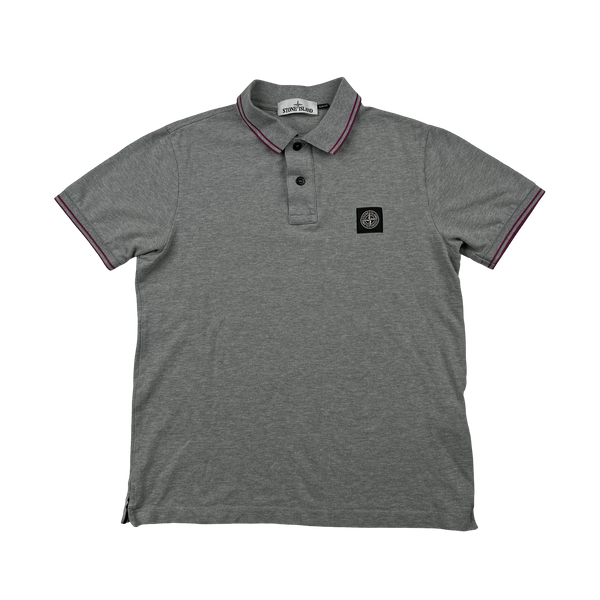Stone Island 2019 Grey Pink  Piping Cotton Polo Shirt - Medium
