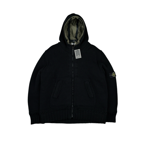 Stone Island 2008 Black Thick Wool Knit Nylon Liner 3 in 1 Jacket - 3XL