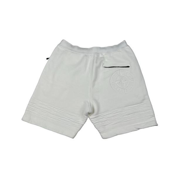 Stone Island 2022 White Compass Thick Cotton Shorts - Large