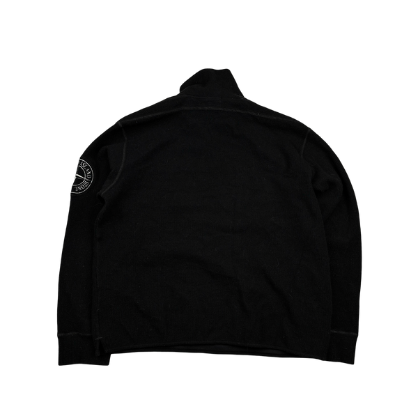 Stone Island Vintage Black Ribbed Wool Compass Pullover Jumper - XL