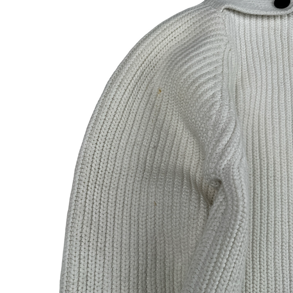 Henri Lloyd Thick Knitted Cotton Hooded White Jumper - XL