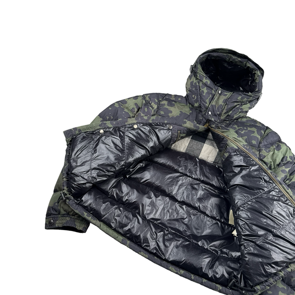 Burberry Green Camo Down Filled Hooded Puffer Jacket - Medium