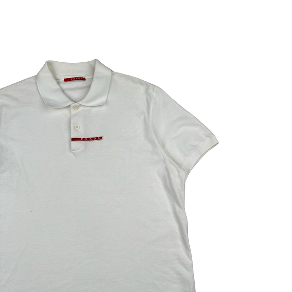 Prada White Centre Spellout Cotton Polo Shirt - XL