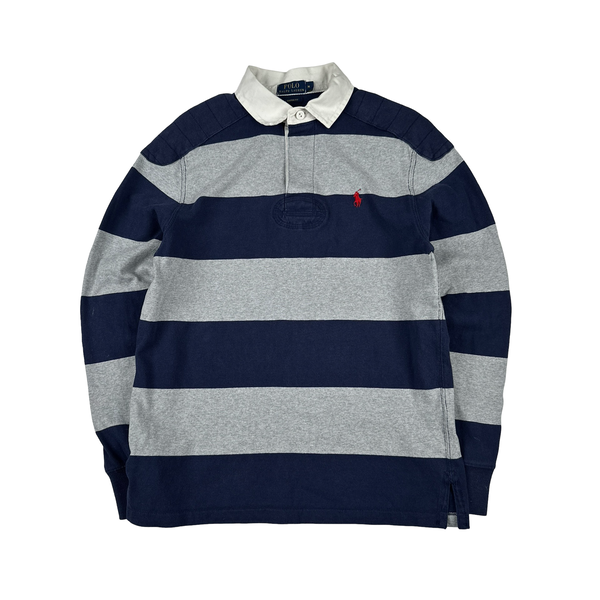 Ralph Lauren Navy Stripped Long Sleeve Polo Shirt - Medium