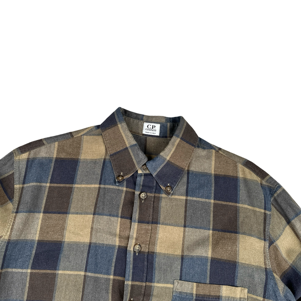 CP Company Brown Blue Squared Cotton Shirt - Large