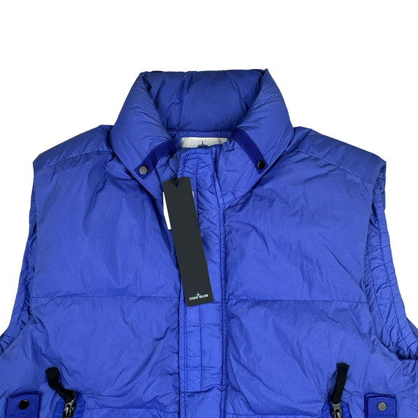 Stone Island 2021 Blue Garment Dyed Crinkle Reps Down Filled Gilet - Medium