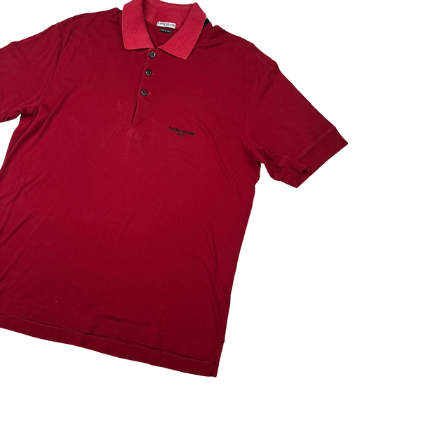 Stone Island 2005 Rare Red Organic Embroidered Spellout Polo - XL