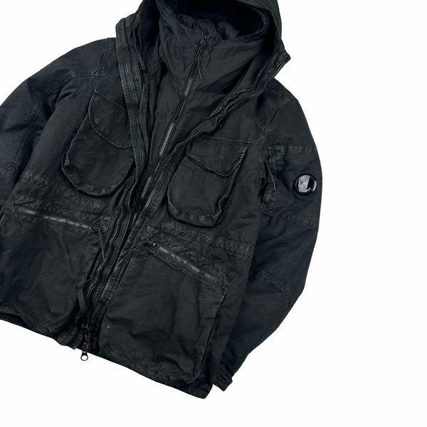 CP Company Black Ba-Tic Waxed Removable Liner Multi Pocket Jacket - XS