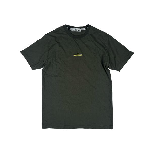 Stone Island 2020 Khaki Green Abstract Printed Compass Graphic T Shirt - Medium