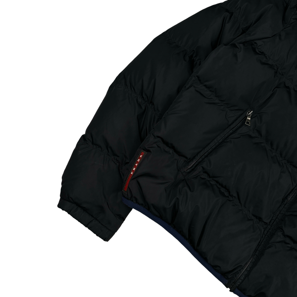 Prada Navy Red Tab Logo Zipped Puffer Jacket - XXL