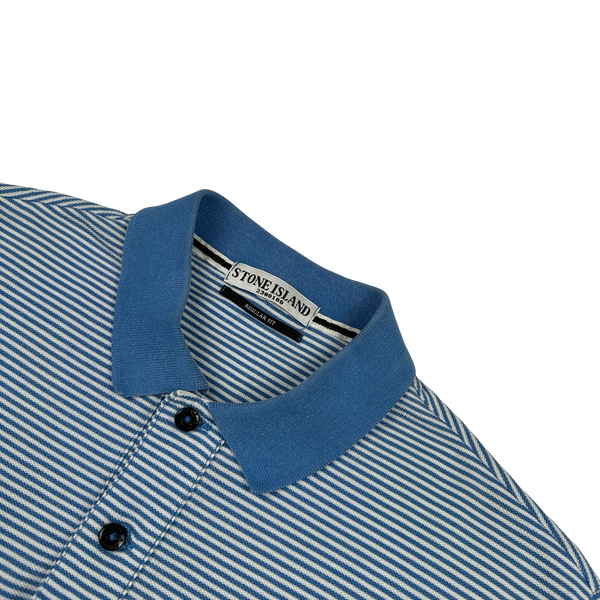 Stone Island 2012 Blue Striped Patch Cotton Short Sleeve Polo - XL
