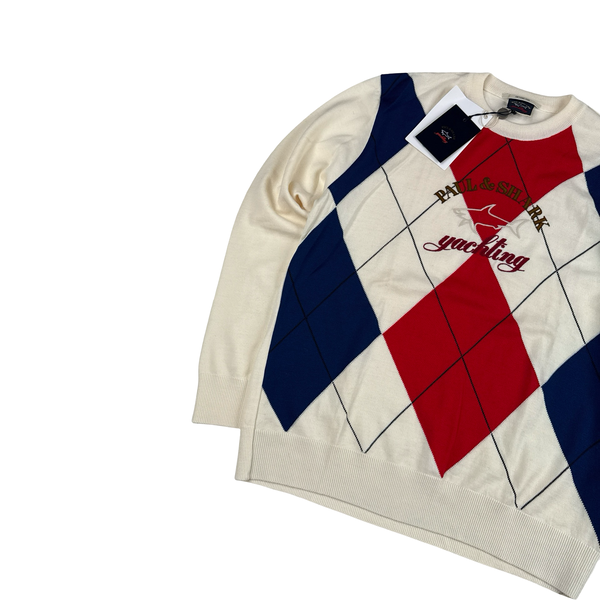 Paul & Shark Blue/White Dimond Wool Archivio 1983 Crewneck - Large