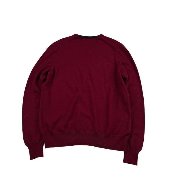 Fred Perry Red Wool V Neck Knit - Large