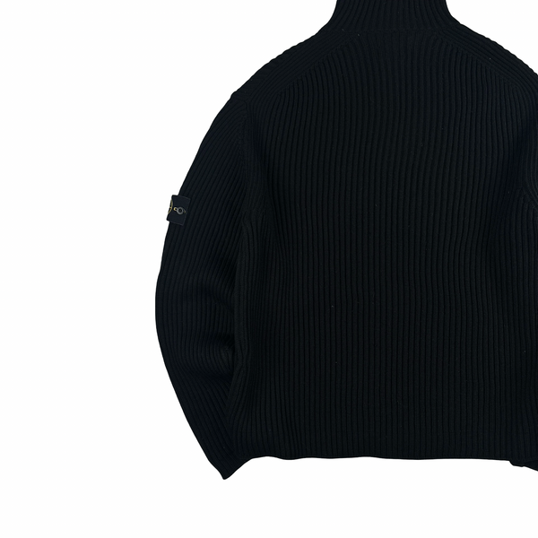 Stone Island 2001 Black Lana Wool Vintage Ribbed High Neck Jumper - XL
