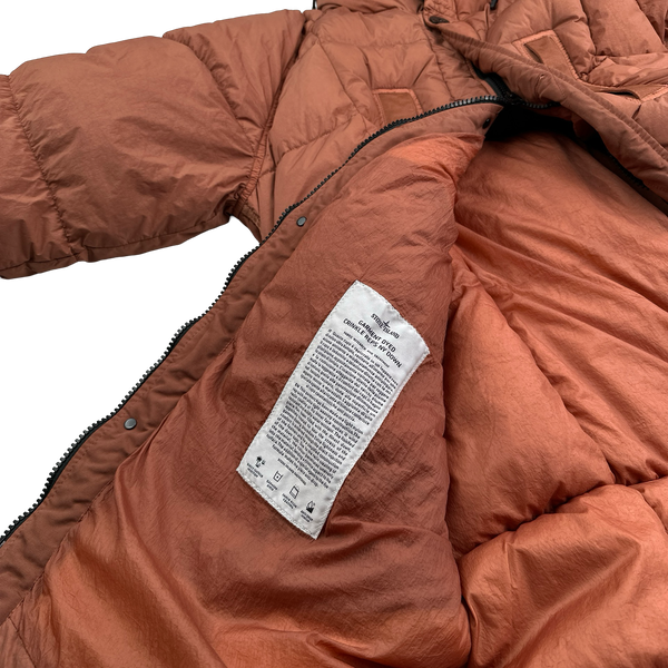 Stone Island 2019 Salmon Garment Dyed Crinkle Reps Long Puffer Jacket - Medium