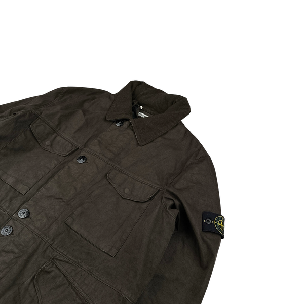Stone Island 2004 Vintage Brown Lino Flax Nylon Blend Jacket - XL