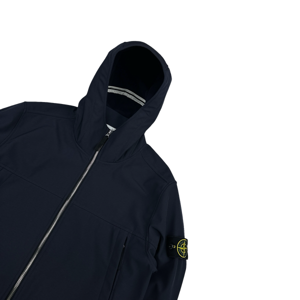Stone Island 2021 Navy Soft Shell E Dye Hooded Jacket - Large