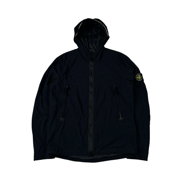 Stone Island 2021 Black Skin Touch Nylon Hooded Jacket - Small