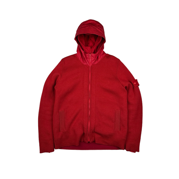 Stone Island 2013 Red Ghost Piece Mussola Gommta Hood Wool Dutch Rope Jacket - Large