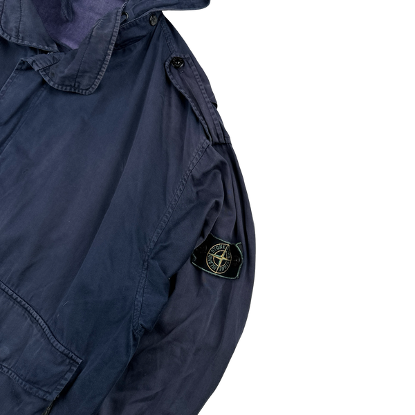 Stone Island Vintage 1980’s Navy Raso Gommato Hooded Jacket - XL
