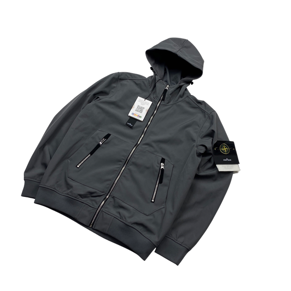 Stone Island 2021 Grey Soft Shell e-Dye Hooded Jacket - Medium