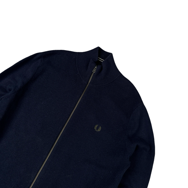 Fred Perry Navy Zipped High Neck Knit - Large