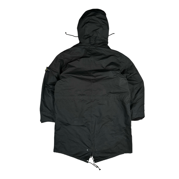 Stone Island 2007 Black David TC Dutch Liner Spellout Hood Long Parka Jacket - XXL