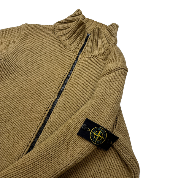 Stone Island 2005 Brown Knit Zipped High Neck Jumper - XXL