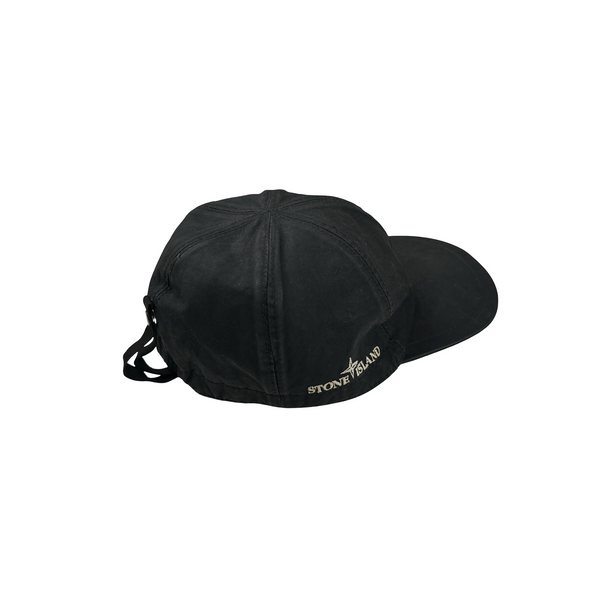 Stone Island 2003 Vintage Black Cotton Blend Spellout Cap - Large