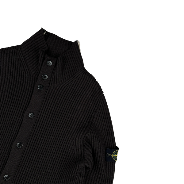 Stone Island 2005 Brown Wool Buttoned Ribbed Jumper - XXL