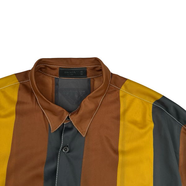 Prada Runway Striped Panel Silk Twill Buttoned Sample Shirt - XL