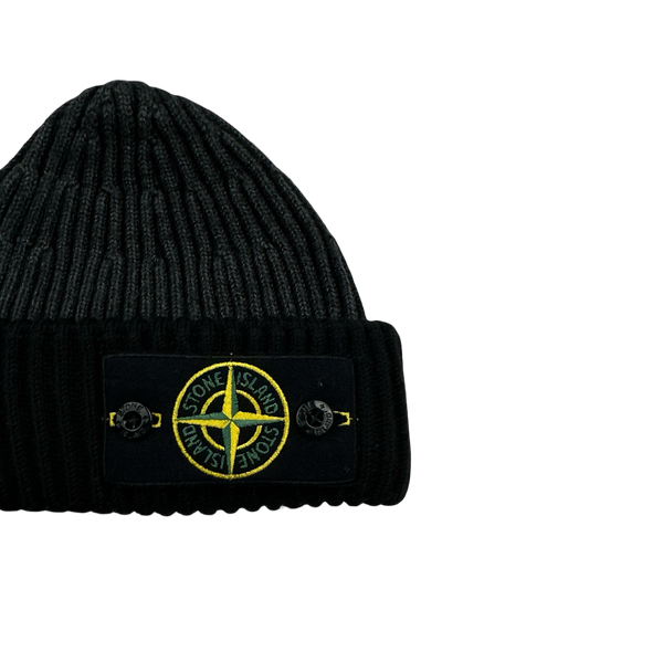 Stone Island 2011 Two Tone Grey Ribbed Wool Badge Beanie