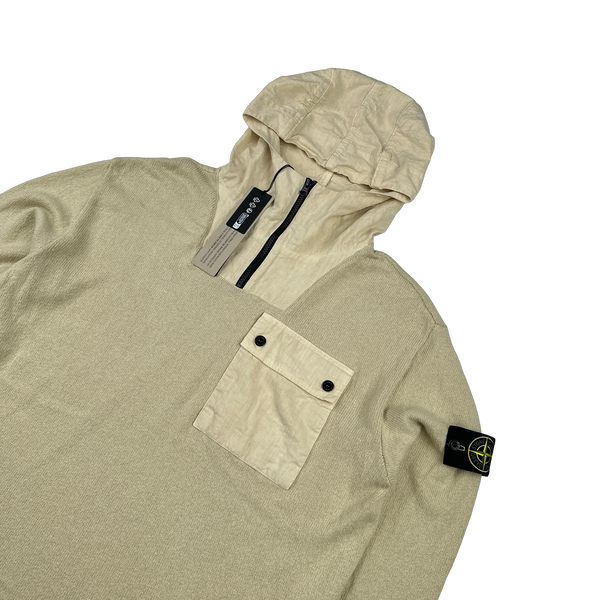 Stone Island 2024 Butter Yellow Hooded Cotton Knit Jumper - Medium & Large