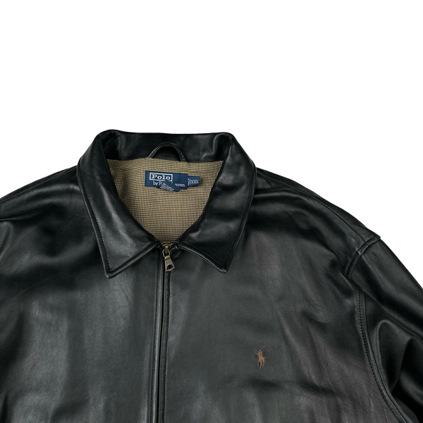 Ralph Lauren Black Heavyweight Leather Jacket - XXL