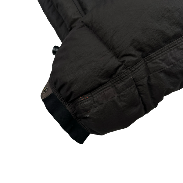 Stone Island 2005 Charcoal Vintage Mesh Badge Zip Opaque Nylon Tela Down Hood Jacket - Large