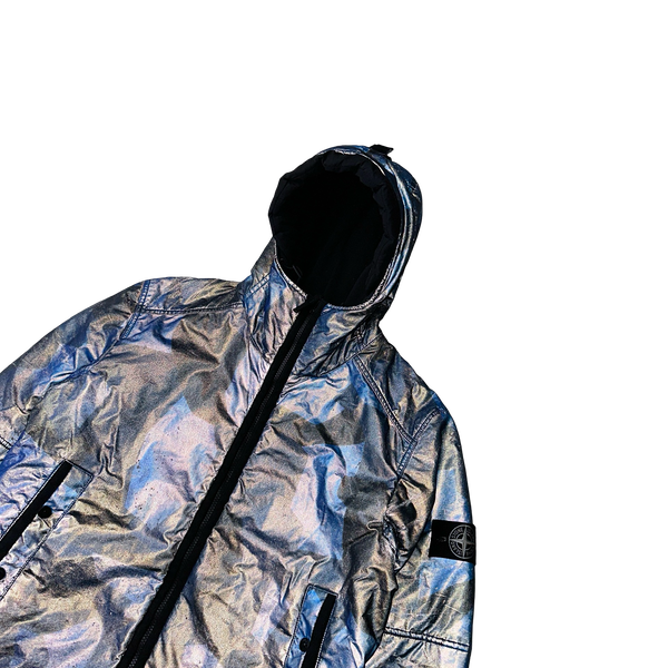 Stone Island 2012 Blue Fleece Lined Camo Reflective Jacket - Large