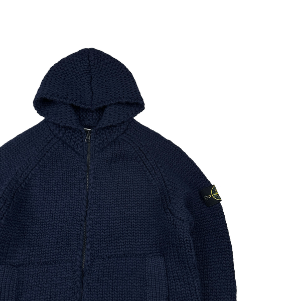 Stone Island 2022 Navy 100% Wool Knitted Zipped Hoodie - XL