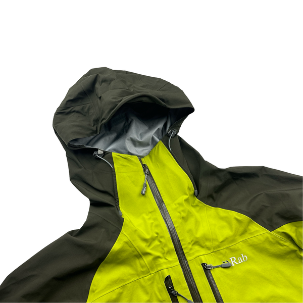 RAB Dark Green/Neon Yellow Neo Zipped Waterproof Rain Jacket - Small
