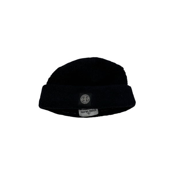 Stone Island Black Cotton Blend Teddy Fleece Beanie Hat