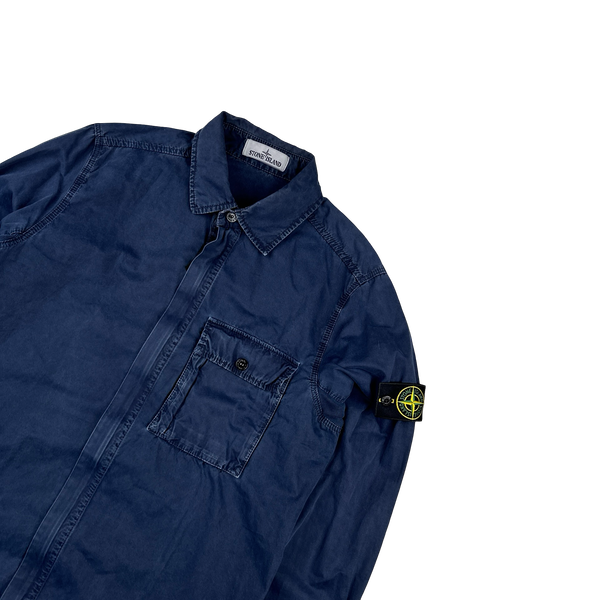 Stone Island 2017 Blue Garment Dyed Cotton Overshirt - Medium