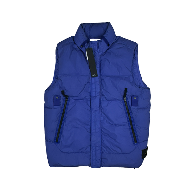 Stone Island 2021 Blue Garment Dyed Crinkle Reps Down Filled Gilet - Medium