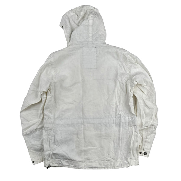 CP Company White Plated Linen La Mille Goggle Jacket - Small