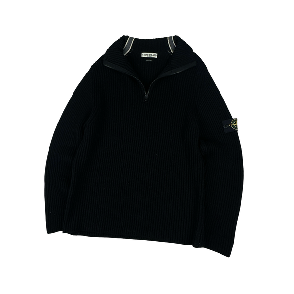 Stone Island 2005 Striped Heavyweight Wool Pullover Quarter Zip Knit - XL
