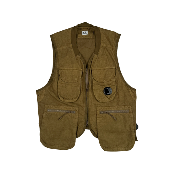 CP Company Brown Ba-Tic Waxed Cotton Utility Vest - Small
