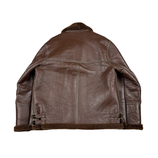 Shearling Lined Aviator Pilot Thick Leather Vintage Jacket - Medium