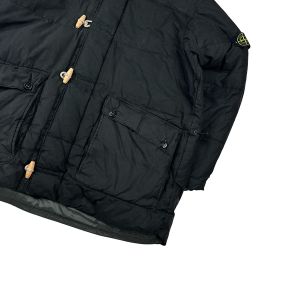 Stone Island 1999 Black Vintage Waxed Cotton Long Puffer Parka Jacket - XXL