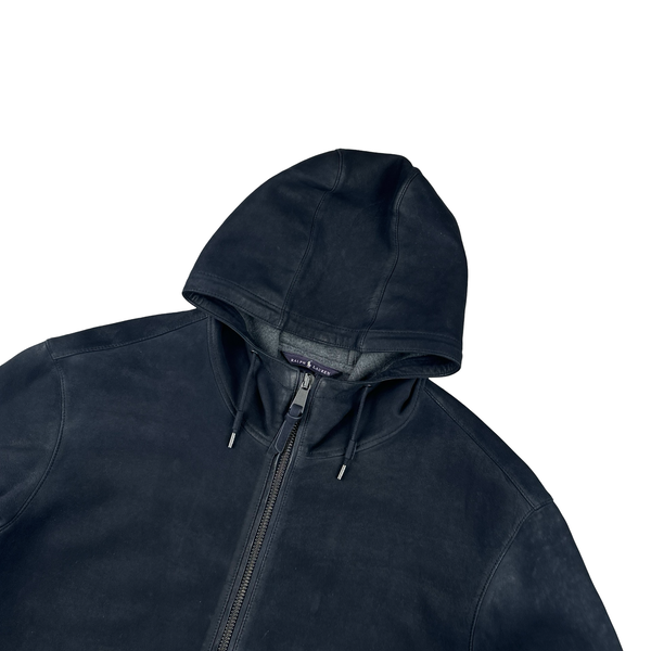 Ralph Lauren Purple Label Smokey Black Lambs Leather Hooded Jacket - XL