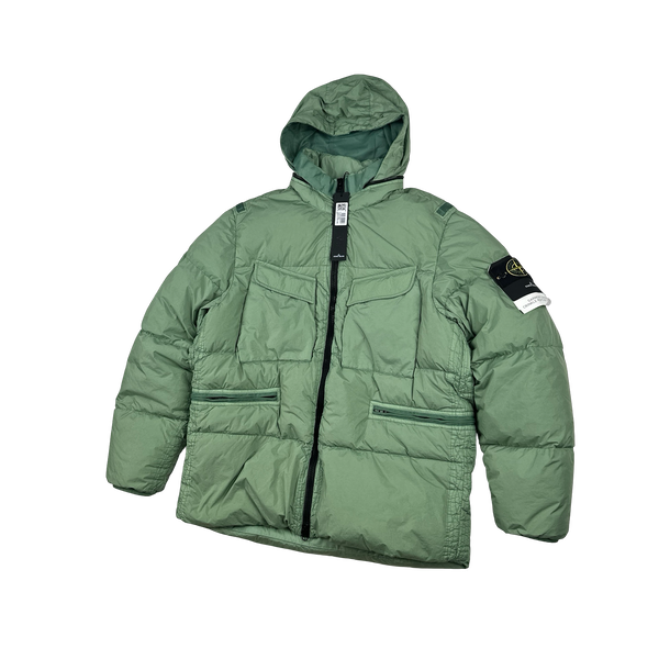 Stone Island 2022 Pale Green Crinkle R-NY Down Puffer Jacket - Large