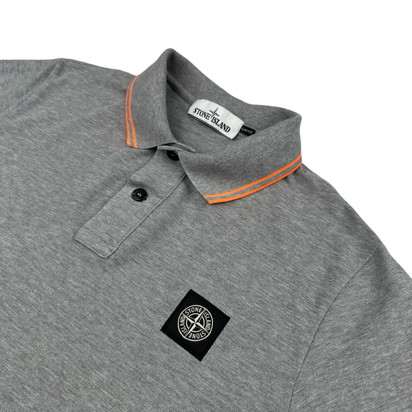 Stone Island 2018 Grey Orange Piped Polo Shirt - Large