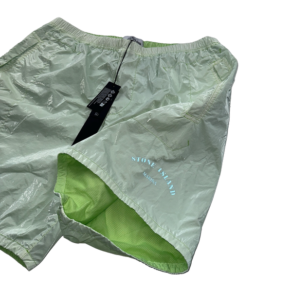 Stone Island 2023 Green Prismatico Ripstop Reflective Spellout Shorts - 34",32",30"